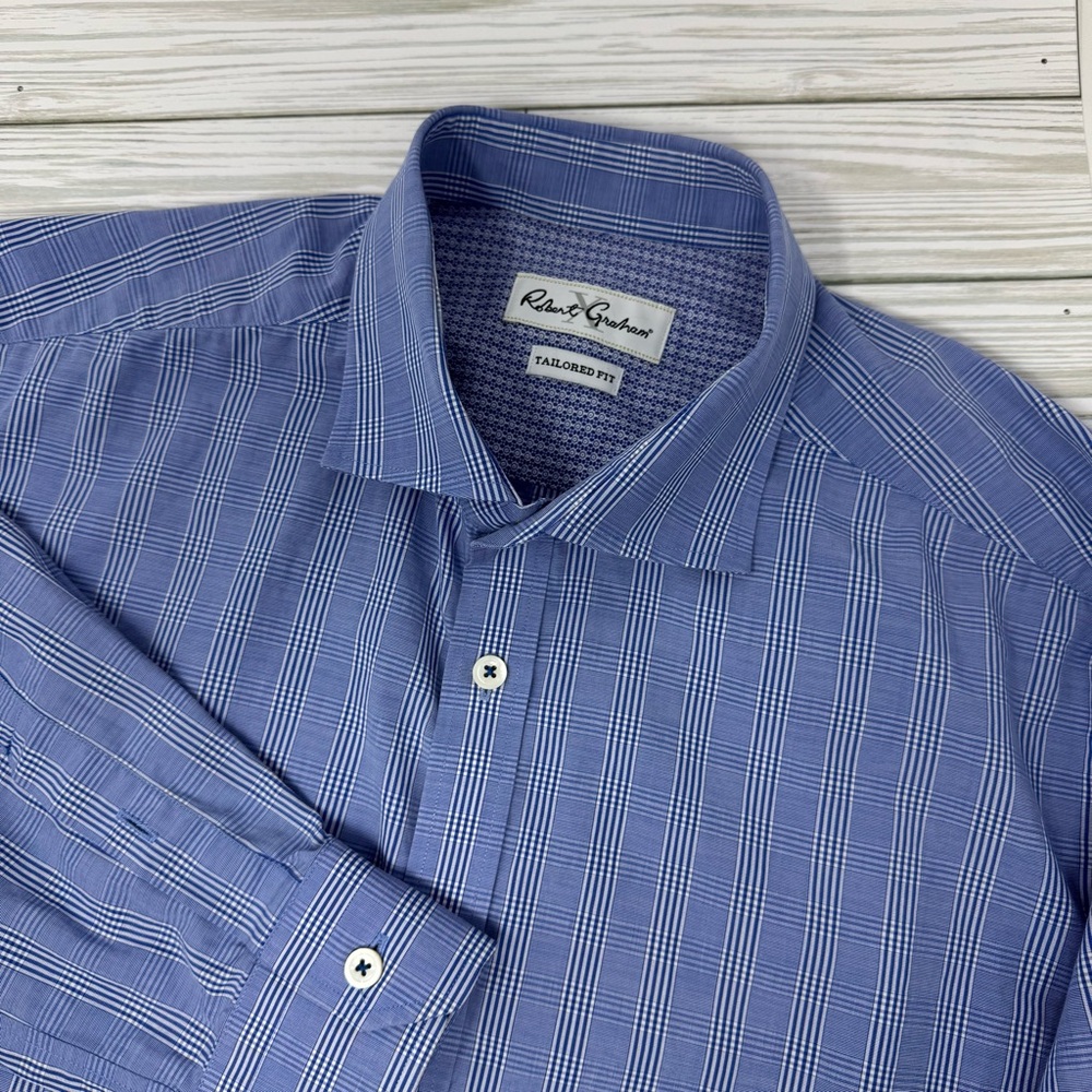 Robert Graham Men’s Size 17 Blue Dress Shirt with Pinstripe Pattern Tailored Fit